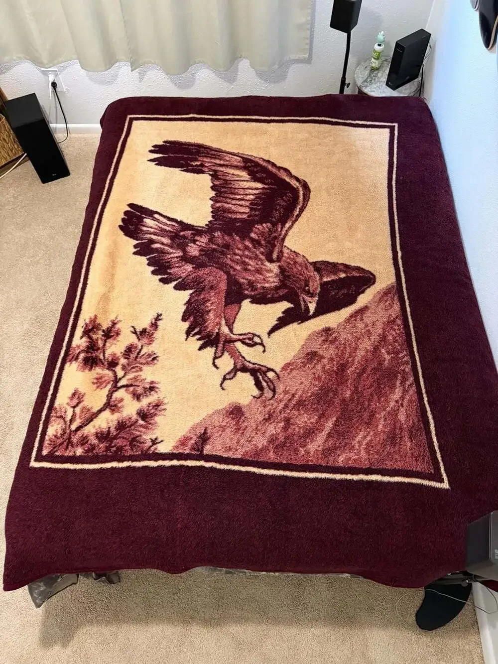 Vintage San Marcos El Original Bald Eagle Mountain Reversible Plush Blanket